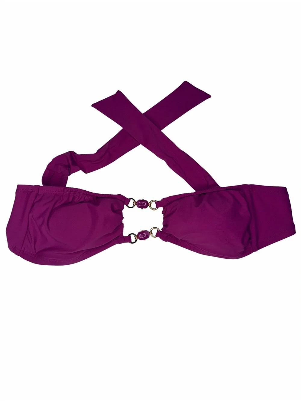 Time and Tru Magenta Gold Ring Bandeau Bikini Top XS 0-2